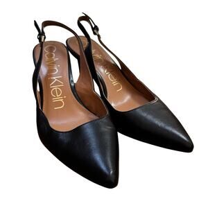 Calvin Klein Giona black leather slingback pumps classic career shoes US 10M